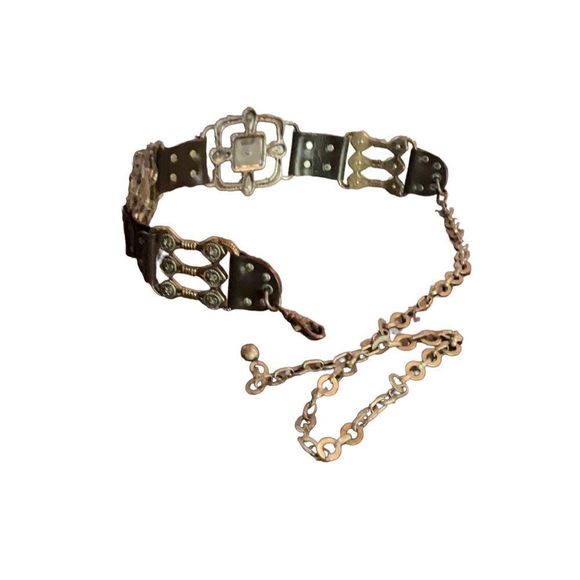 Vintage Chico’s Chunky Chain Belt with Brown Leather/Metal Art Adjustabl… - Picture 4 of 6